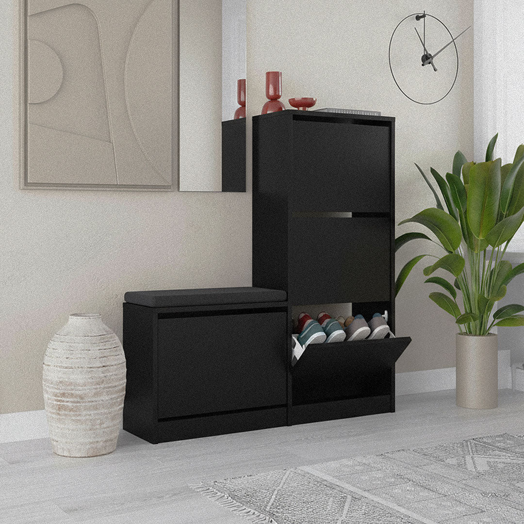 Meuble chaussures à 4 sections DUDE 118 cm Noir - Ameublement d'intérieur