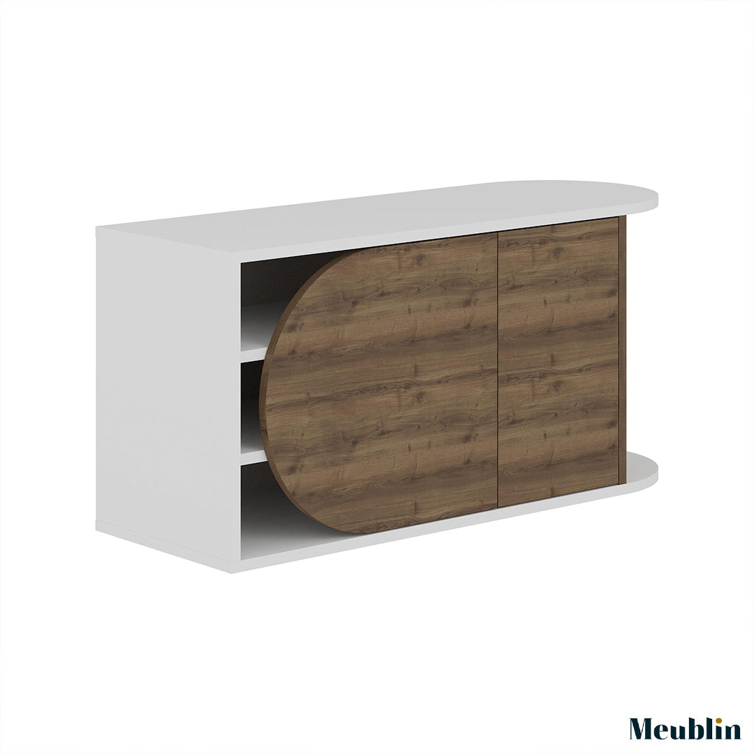 Banc à chaussures moderne - NOVA 104 cm - Blanc et Marron Noyer