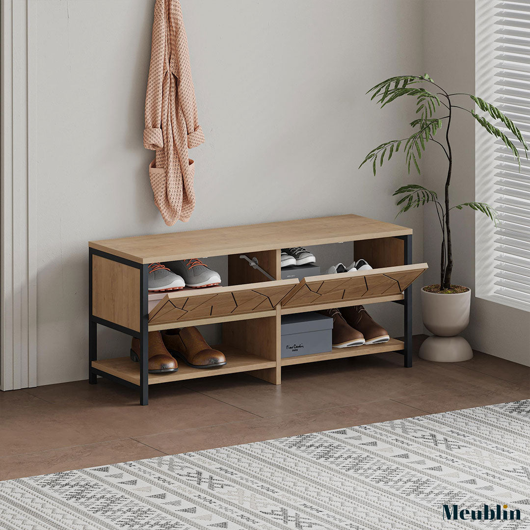 Banc à chaussures - 2 compartiments INOLA 105 cm - Meuble d'entrée