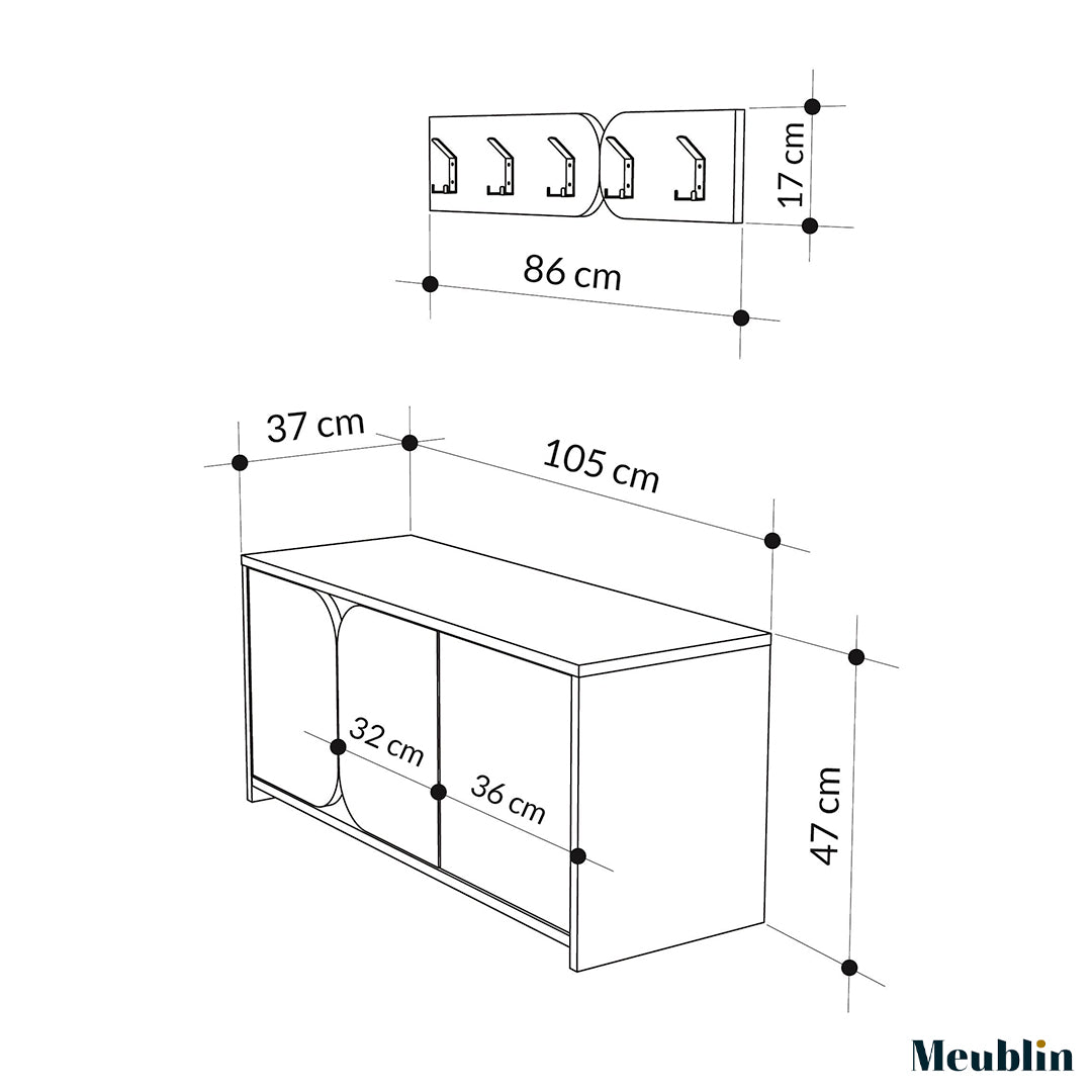 Meuble d'entrée moderne - MONI 105 cm - Rangement chaussures
