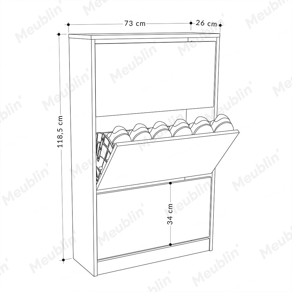 Placard à chaussures 3 SECTIONS 73 x 118 cm - Blanc