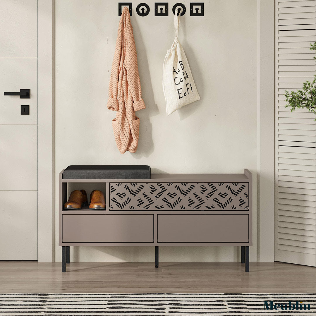 Banc à chaussures - 3 compartiments HEATON 110 cm - Cappuccino