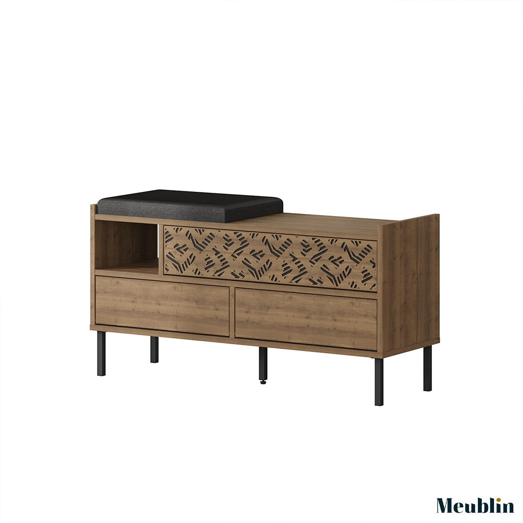 Banc à chaussures - 3 compartiments HEATON 110 cm - Marron Noyer