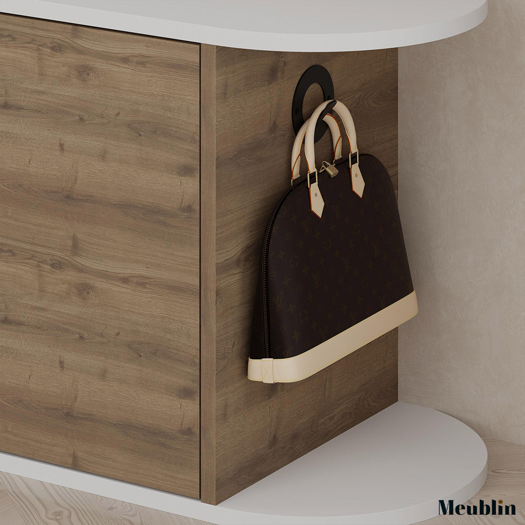 Banc à chaussures moderne - NOVA 104 cm - Blanc et Marron Noyer