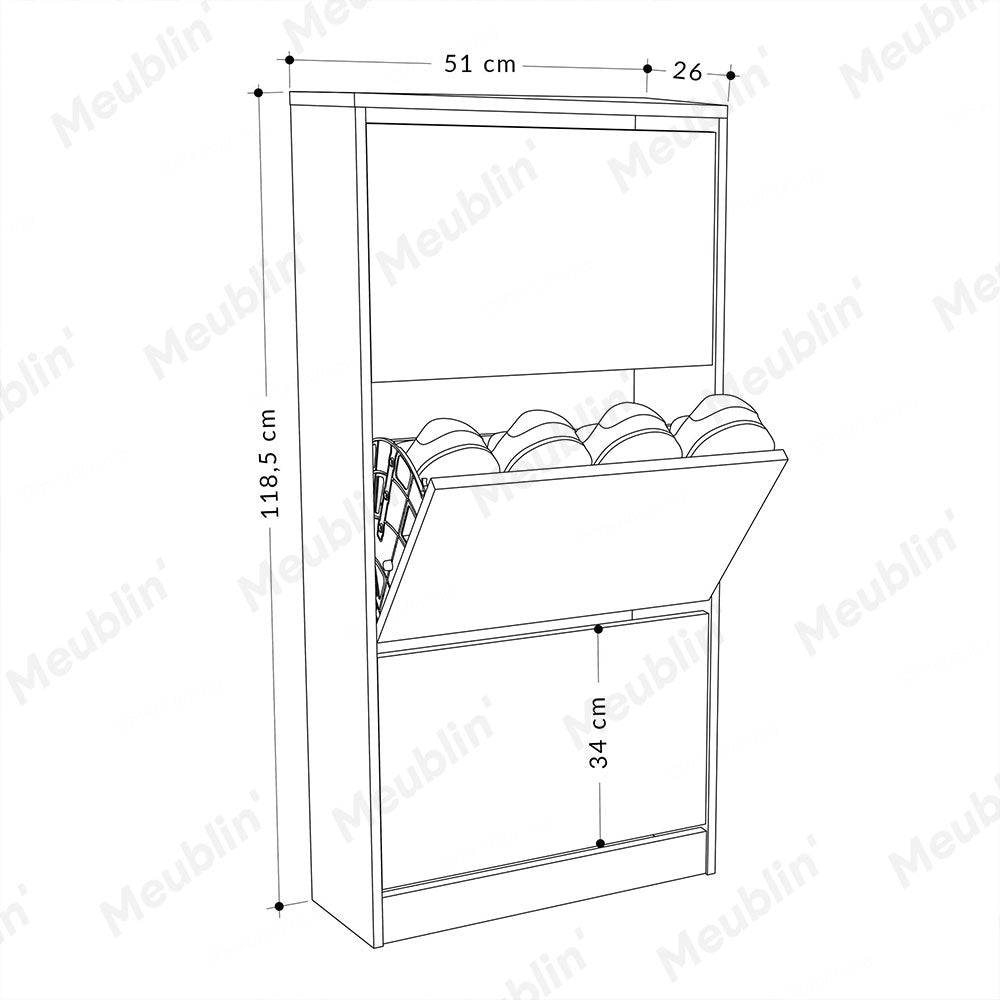 Placard à chaussures 3 SECTIONS 51 x 118 cm - Blanc