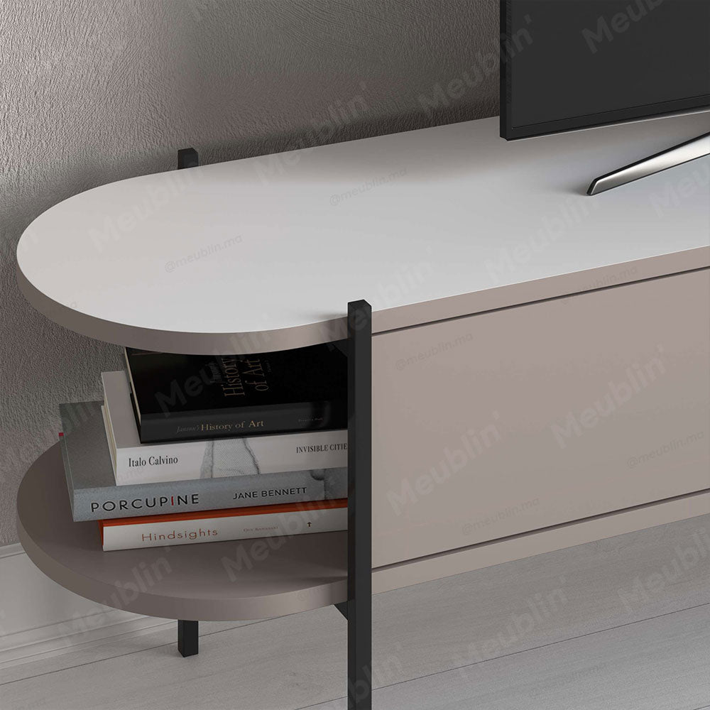 Table TV à design minimaliste OTIS 160 cm - Beige Cappuccino et Blanc