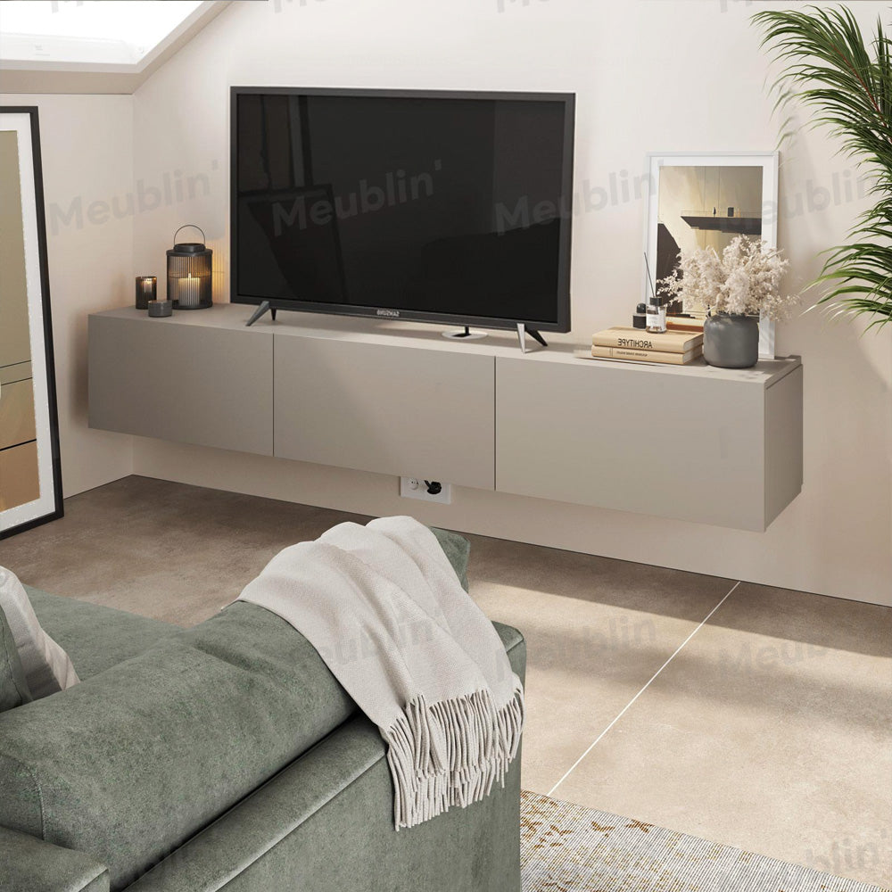 Meuble TV design suspendu FRANCY 180 cm - Beige Taupe
