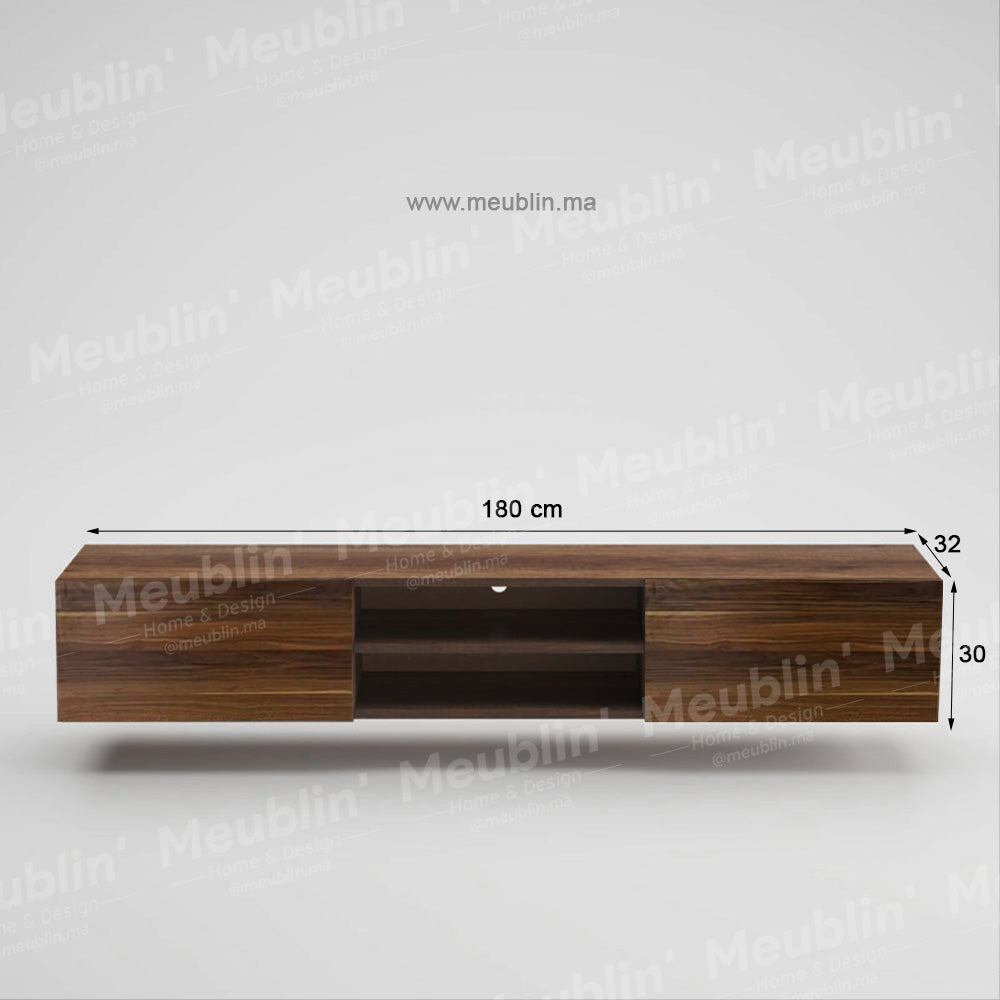 Meuble TV suspendu LENA 180 cm à 2 portes - Marron noyer - Meublin.ma Meuble TV Meublin.ma