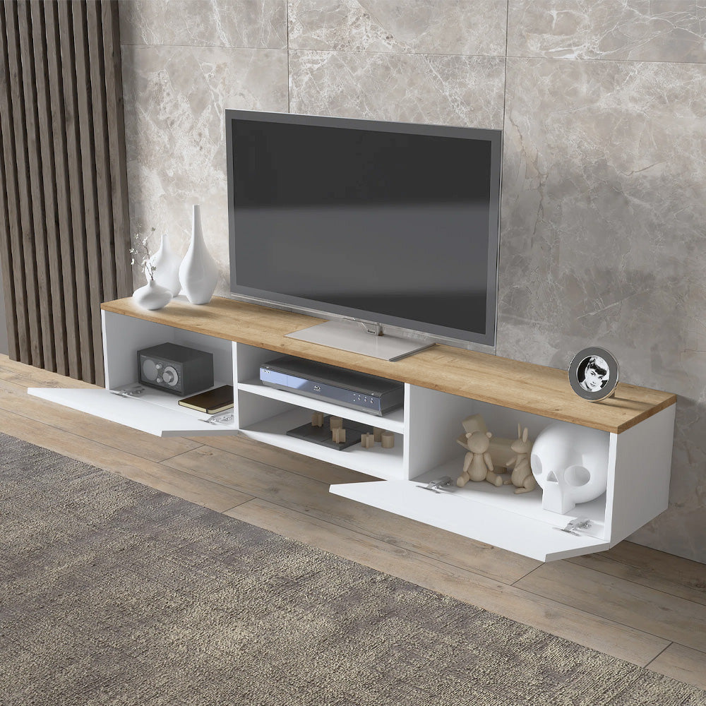 Pack DIMALENA - Meuble TV suspendu et Table basse - Blanc et chêne - Meublin.ma Meuble TV Meublin.ma