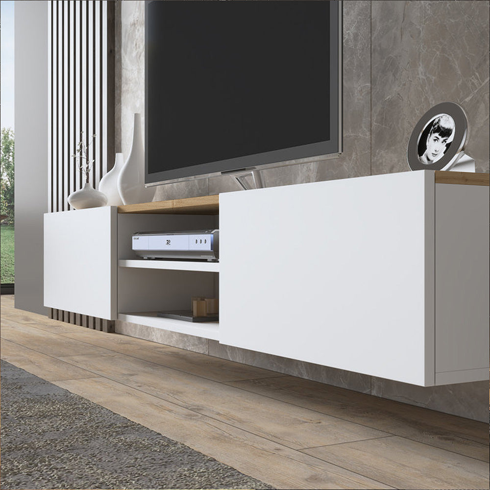 Pack DIMALENA - Meuble TV suspendu et Table basse - Blanc et chêne - Meublin.ma Meuble TV Meublin.ma