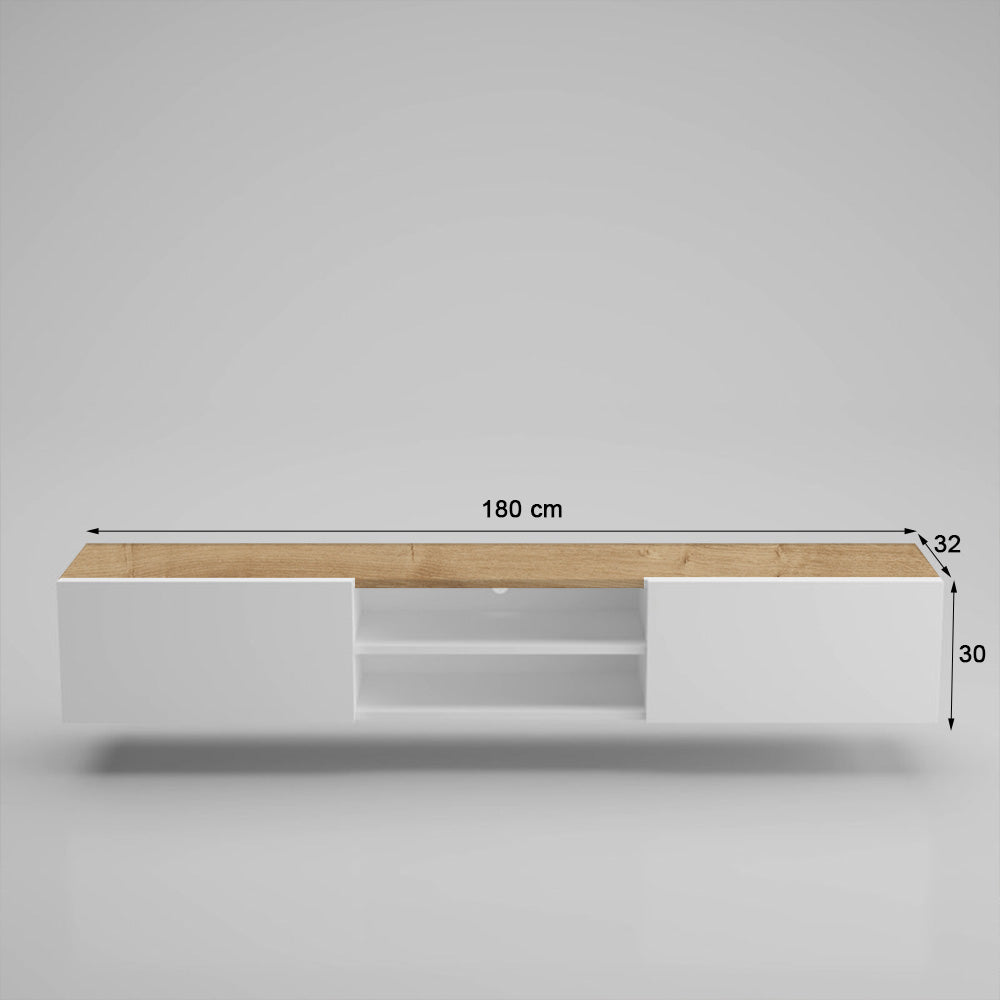 Pack DIMALENA - Meuble TV suspendu et Table basse - Blanc et chêne - Meublin.ma Meuble TV Meublin.ma