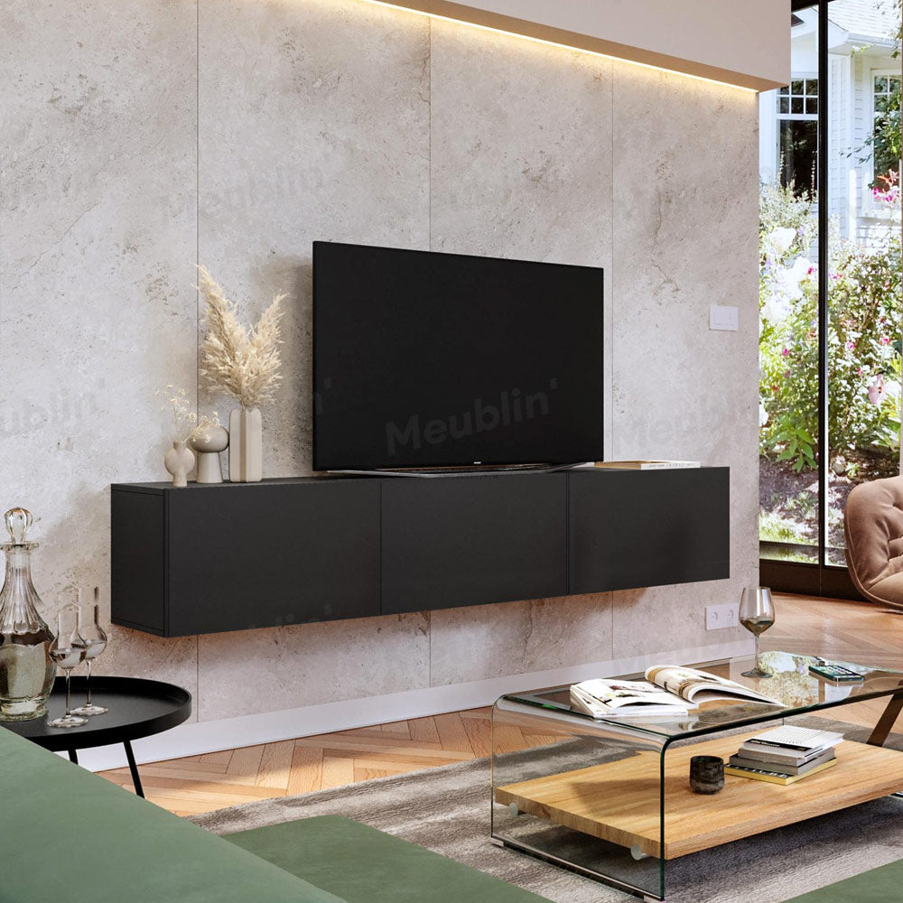 Meuble TV design suspendu DAMLA 180 cm - Noir