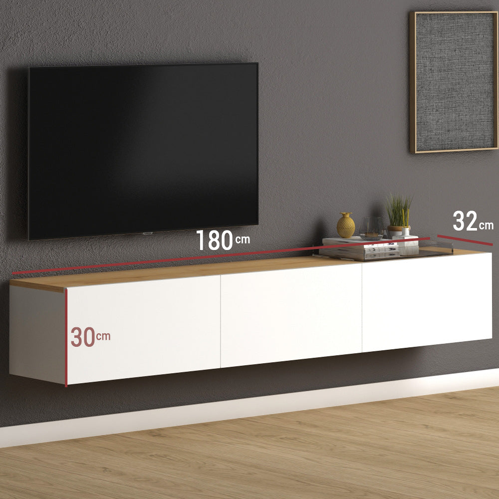 Pack PALDIMA - Meuble TV suspendu et Table basse - Blanc et chêne - Meublin.ma Meuble TV Meublin.ma