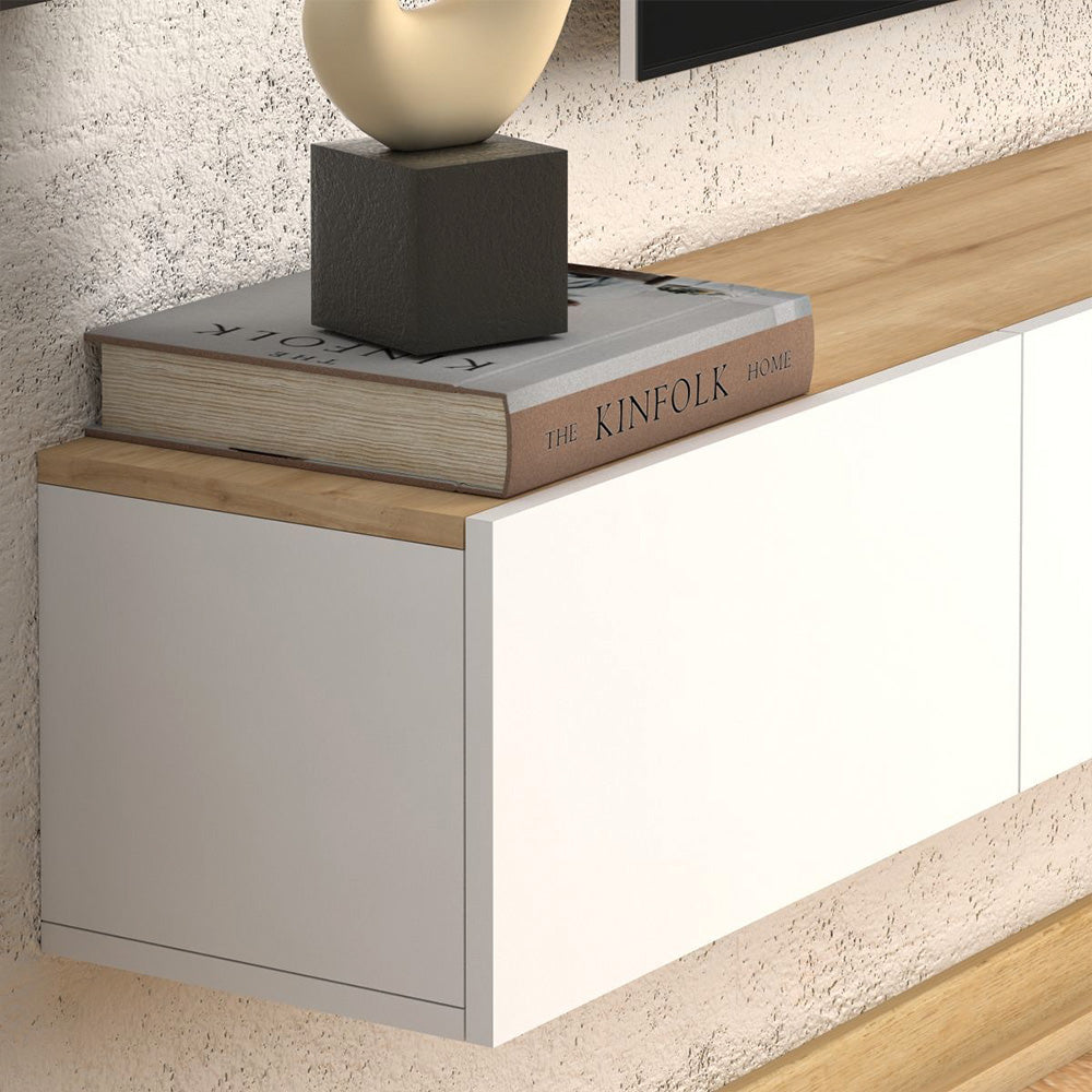 Pack PALDIMA - Meuble TV suspendu et Table basse - Blanc et chêne - Meublin.ma Meuble TV Meublin.ma