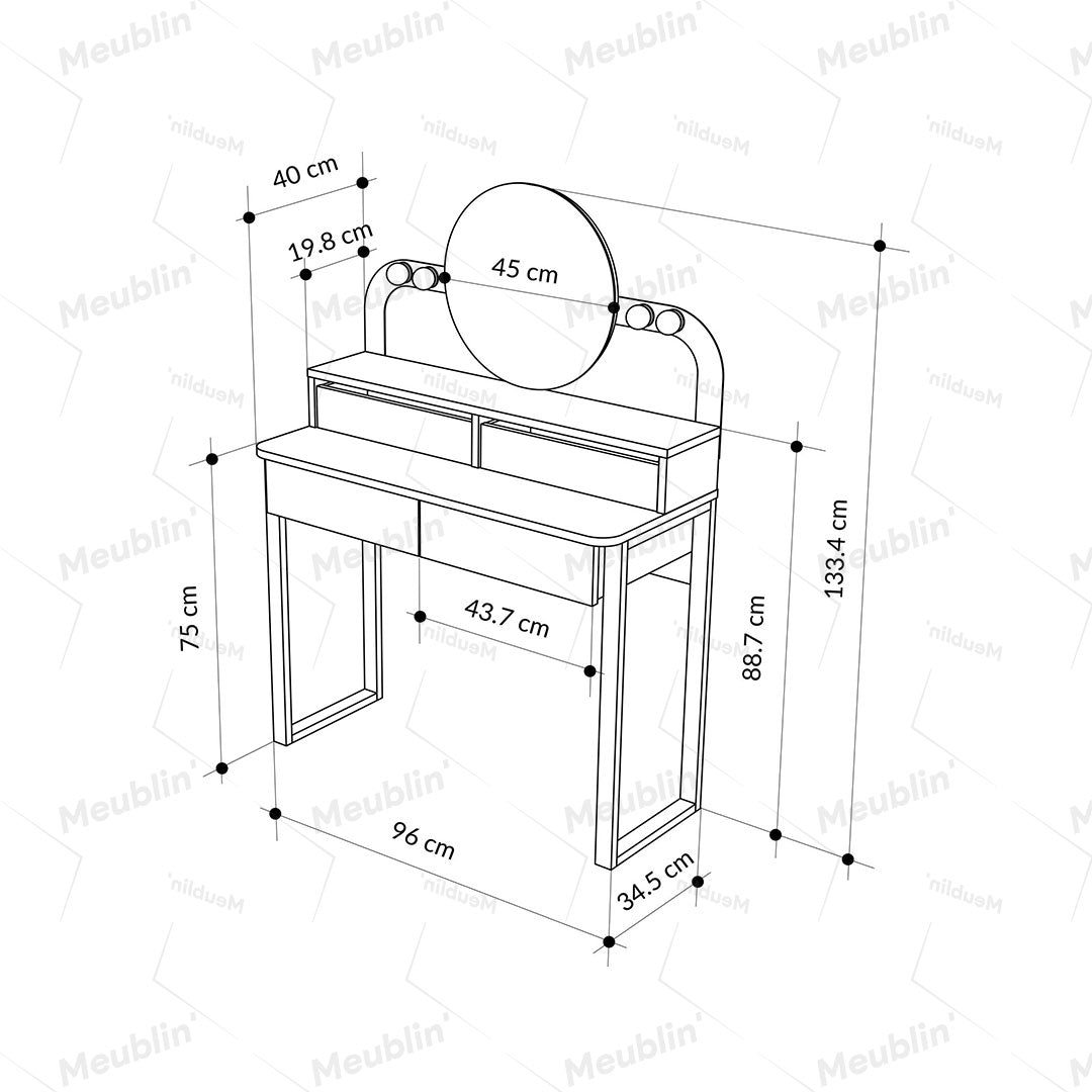 Table Coiffeuse LORA Avec Miroir LED + 4 tiroirs  - Noir / Chêne