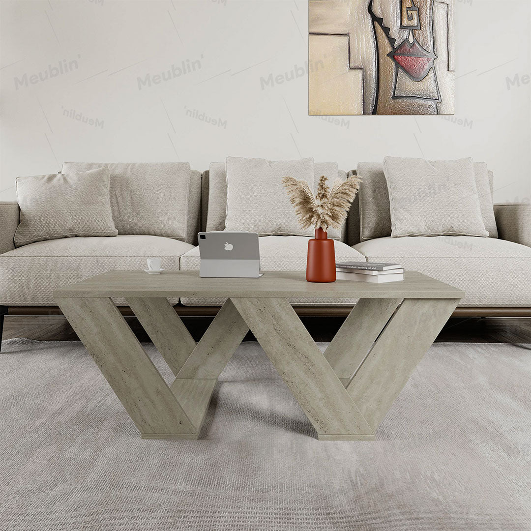 Table basse moderne pour séjour PIPRA 110 cm - effet Travertin
