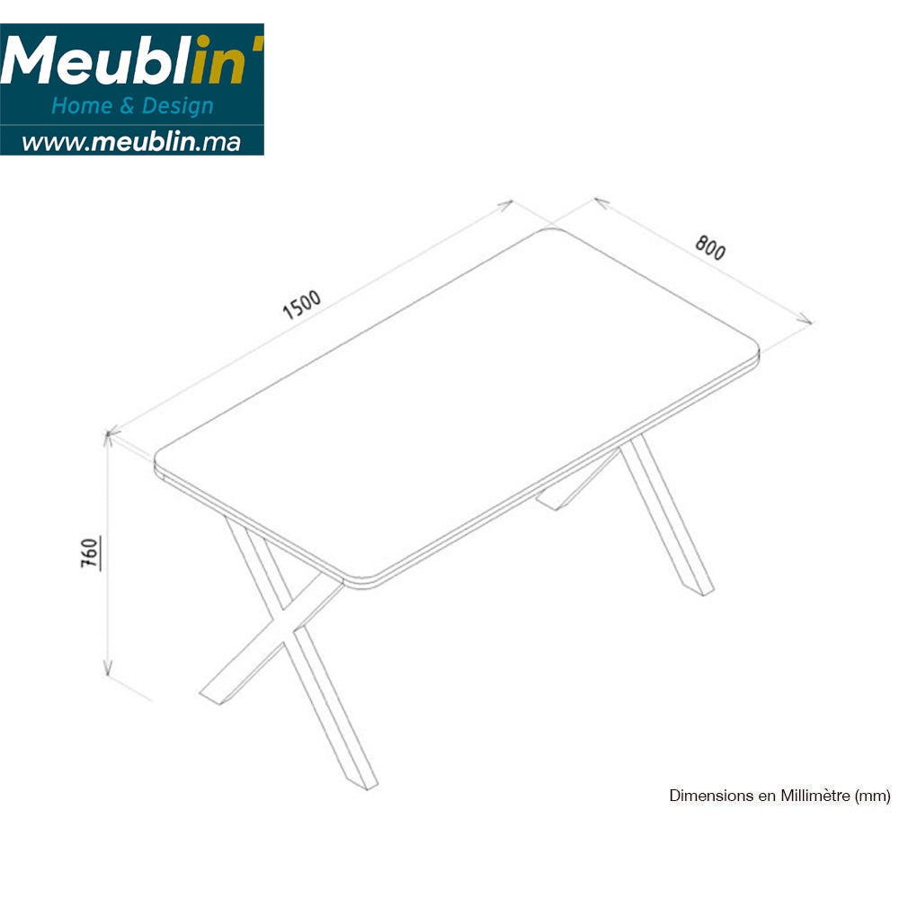 Table salle à manger en bois NOVUS 150 cm - piétement en métal - Meublin.ma Table salle a manger Meublin.ma