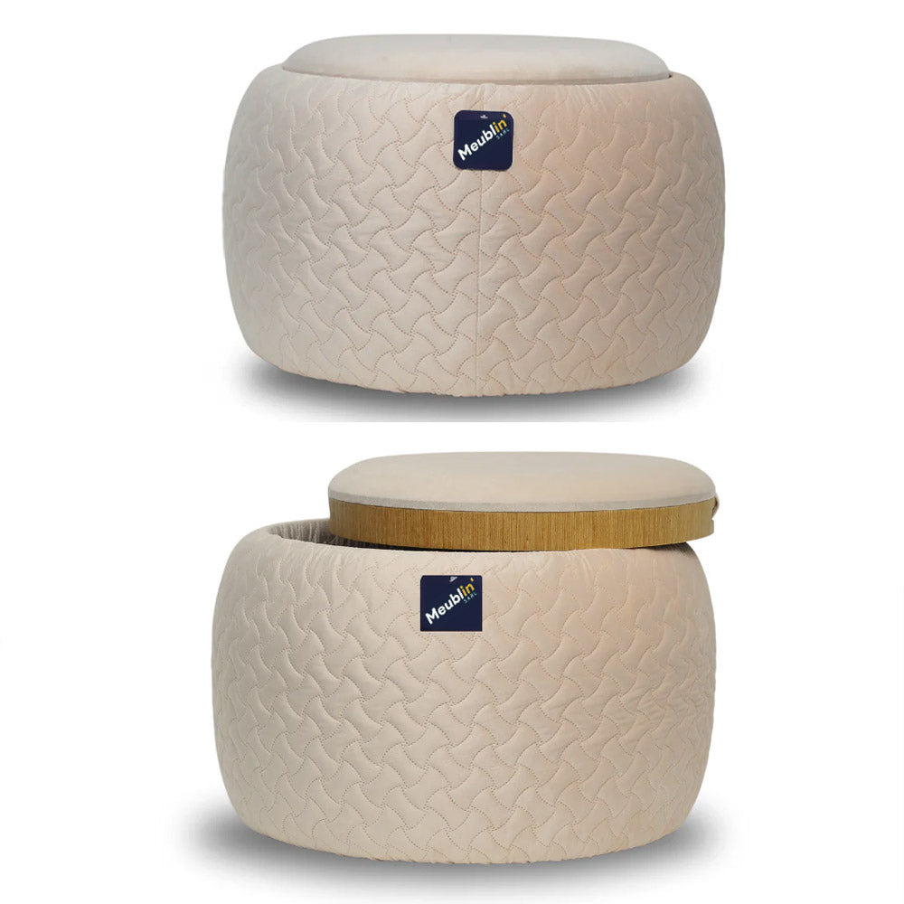 Ottoman de luxe avec espace de rangement intégré - Blanc cassé - chambre