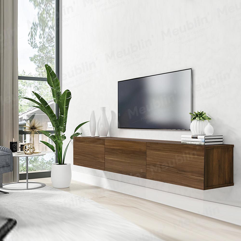 Meuble TV suspendu PALM 180cm - Marron noyer - Salon ou séjour - Meublin.ma Meuble TV Meublin.ma