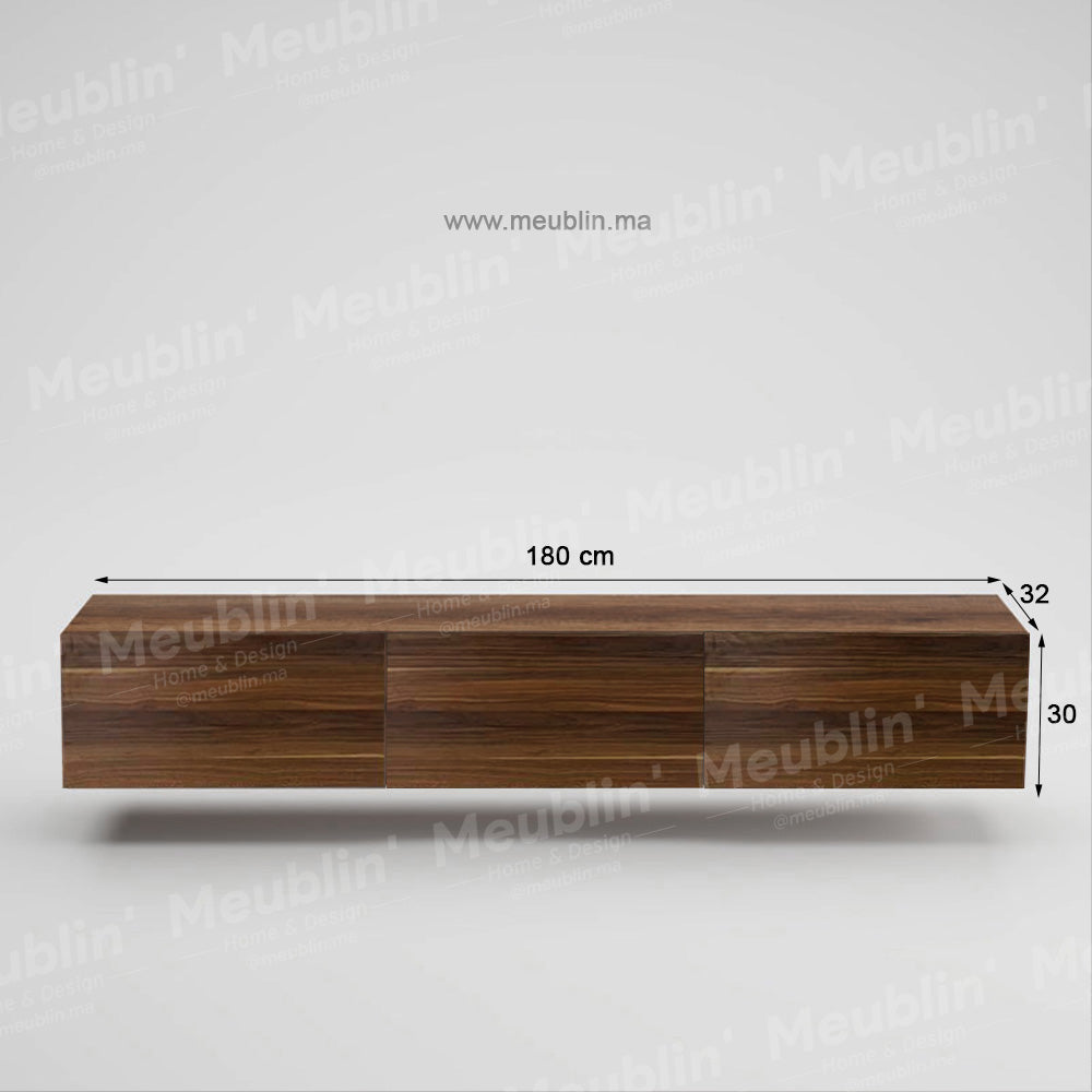 Meuble TV suspendu PALM 180cm - Marron noyer - Salon ou séjour - Meublin.ma Meuble TV Meublin.ma