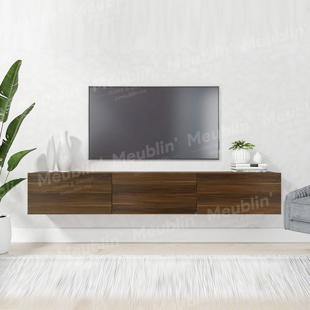 Meuble TV suspendu PALM 180cm - Marron noyer - Salon ou séjour - Meublin.ma Meuble TV Meublin.ma