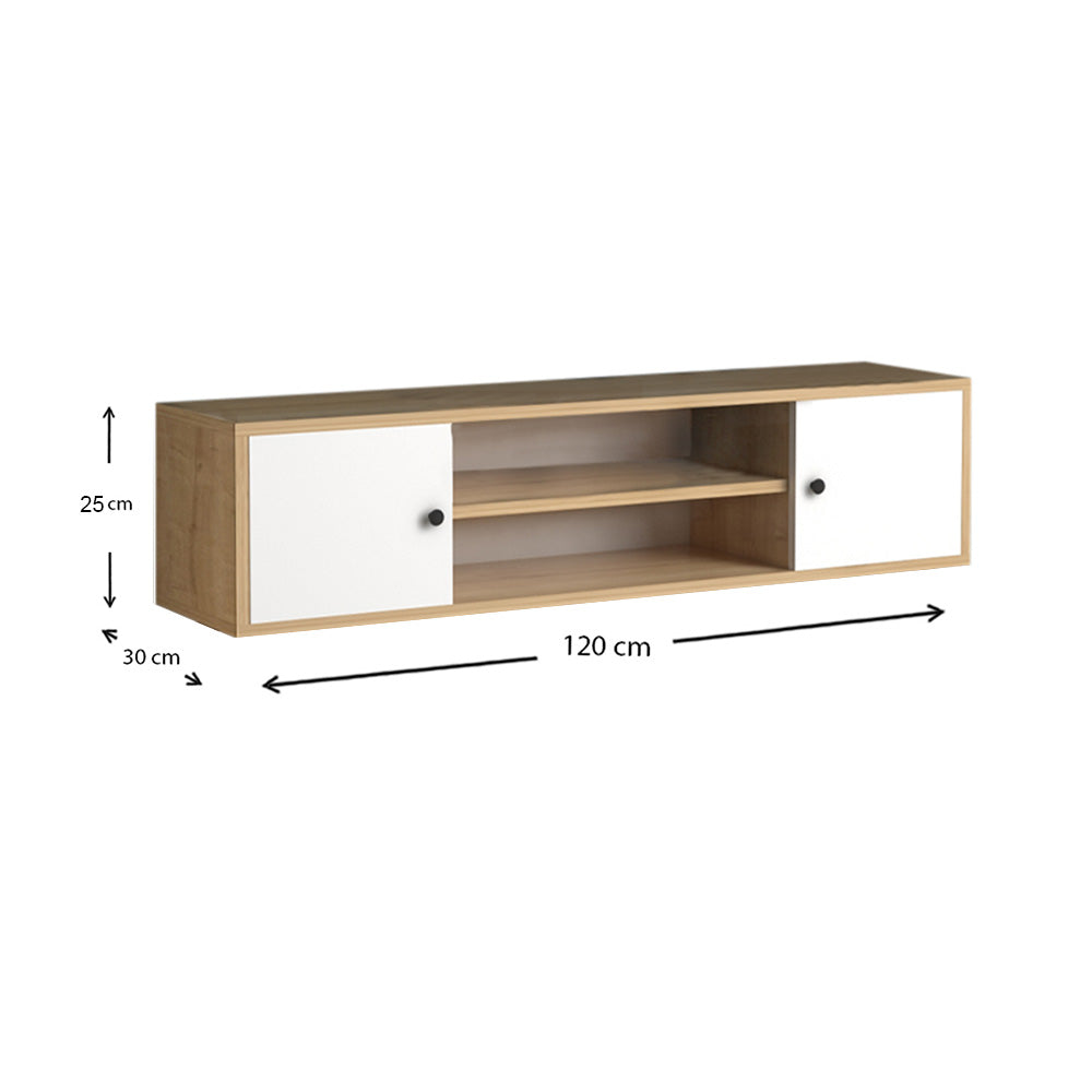 Meuble TV suspendu PARMA 120 cm - Chêne et blanc - salon et séjour - Meublin.ma Meuble TV Meublin.ma