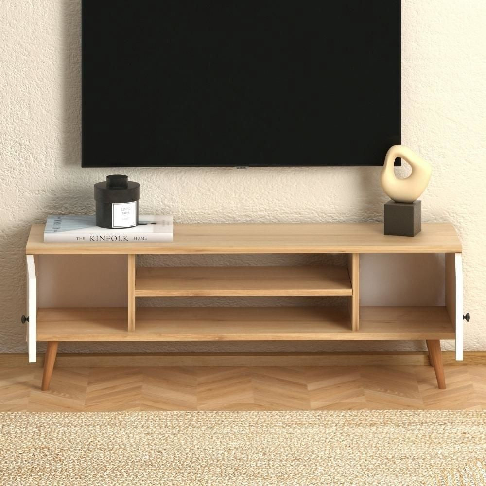 Meuble TV PARMA 120 cm - chêne et blanc - salon et séjour - Meublin.ma Meuble TV Meublin.ma
