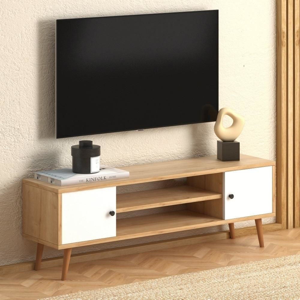 Meuble TV PARMA 120 cm - chêne et blanc - salon et séjour - Meublin.ma Meuble TV Meublin.ma