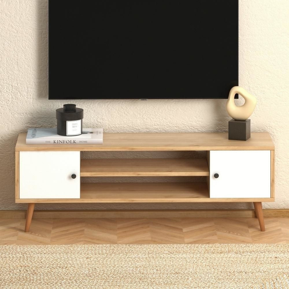 Meuble TV PARMA 120 cm - chêne et blanc - salon et séjour - Meublin.ma Meuble TV Meublin.ma