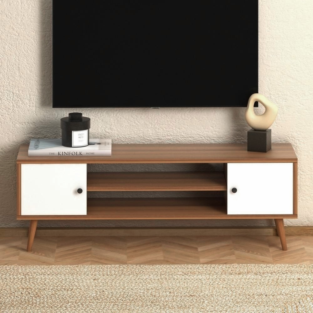 Meuble TV PARMA 120 cm - Marron noyer et blanc - salon et séjour - Meublin.ma Meuble TV Meublin.ma