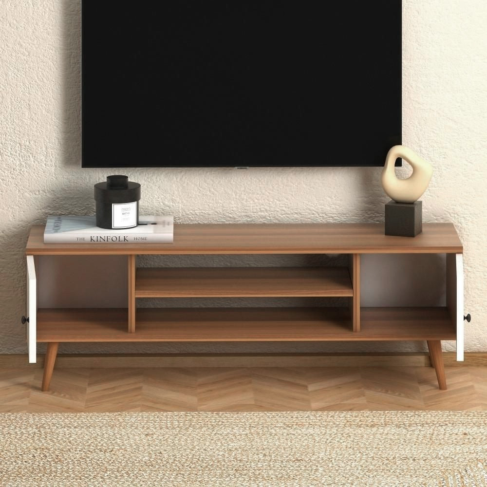 Meuble TV PARMA 120 cm - Marron noyer et blanc - salon et séjour - Meublin.ma Meuble TV Meublin.ma