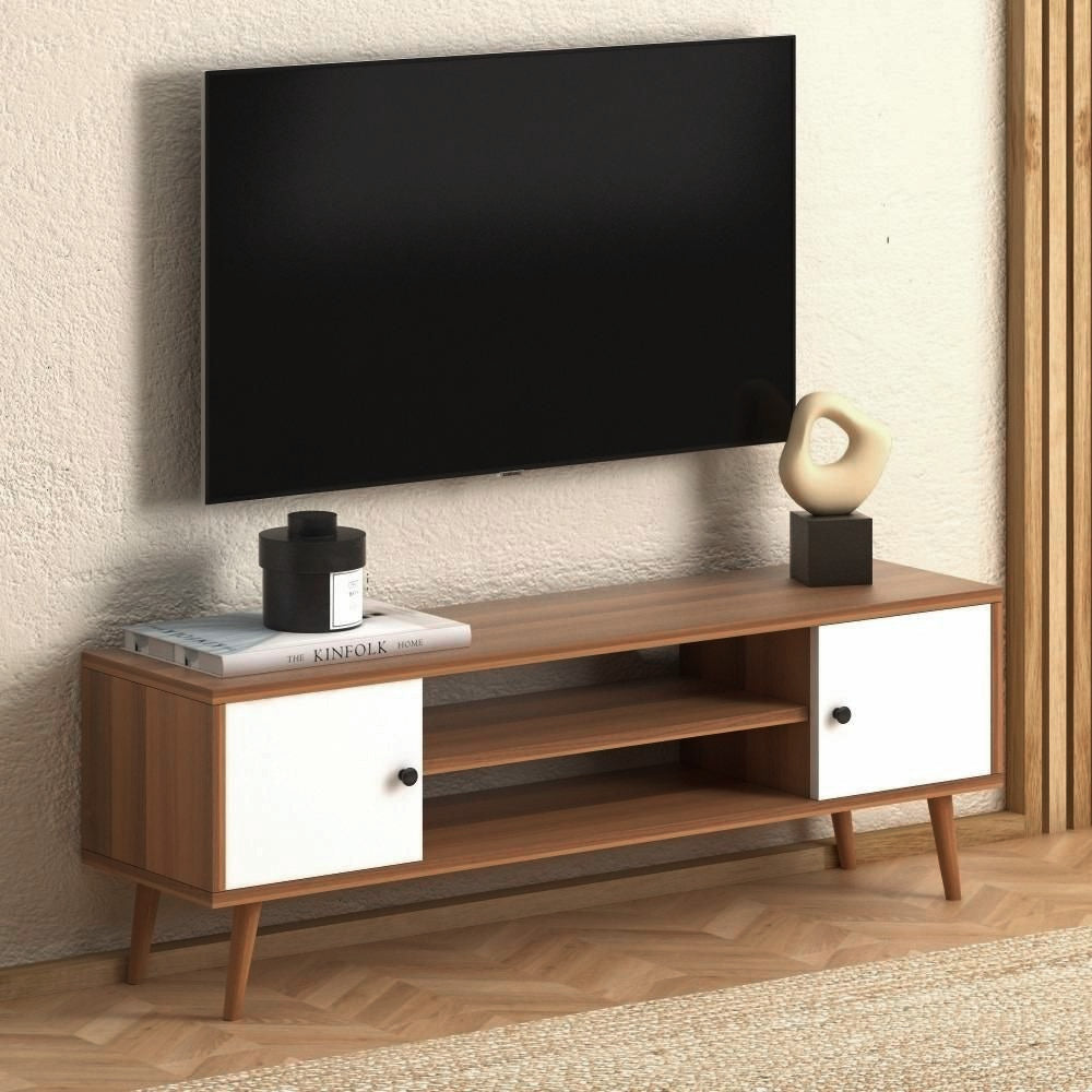 Meuble TV PARMA 120 cm - Marron noyer et blanc - salon et séjour - Meublin.ma Meuble TV Meublin.ma