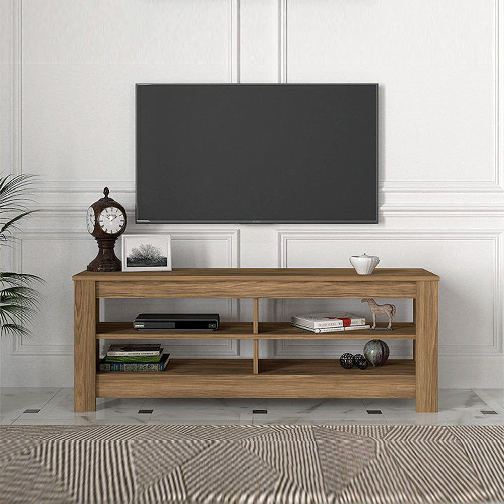 Stand TV moderne PENNY 140 cm à 4 niches - Effet bois noyer - Meublin.ma Meuble TV Meublin.ma