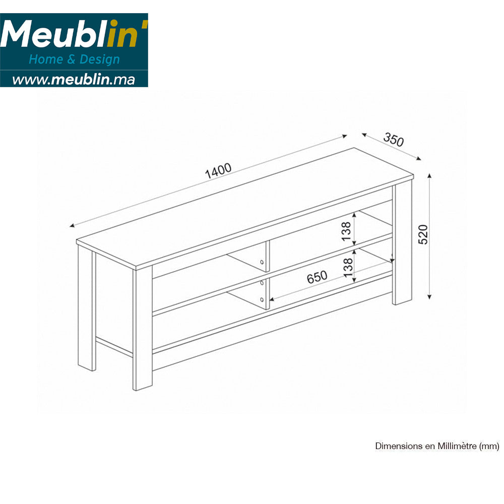 Stand TV moderne PENNY 140 cm à 4 niches - Effet bois noyer - Meublin.ma Meuble TV Meublin.ma