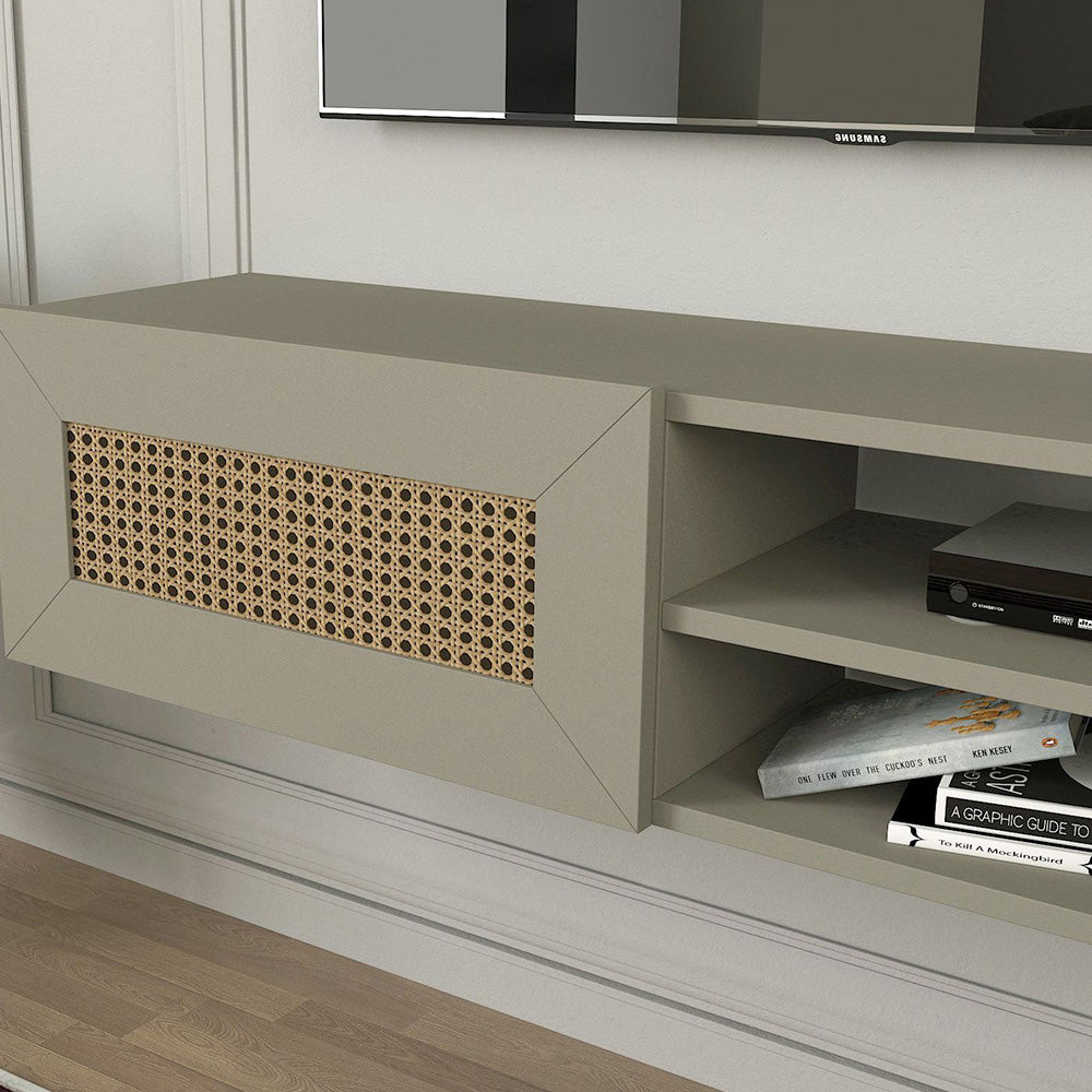 Meuble TV suspendu PIUMA 180 cm de 2 portes - Gris argenté à motifs - Meublin.ma Meuble TV Meublin.ma