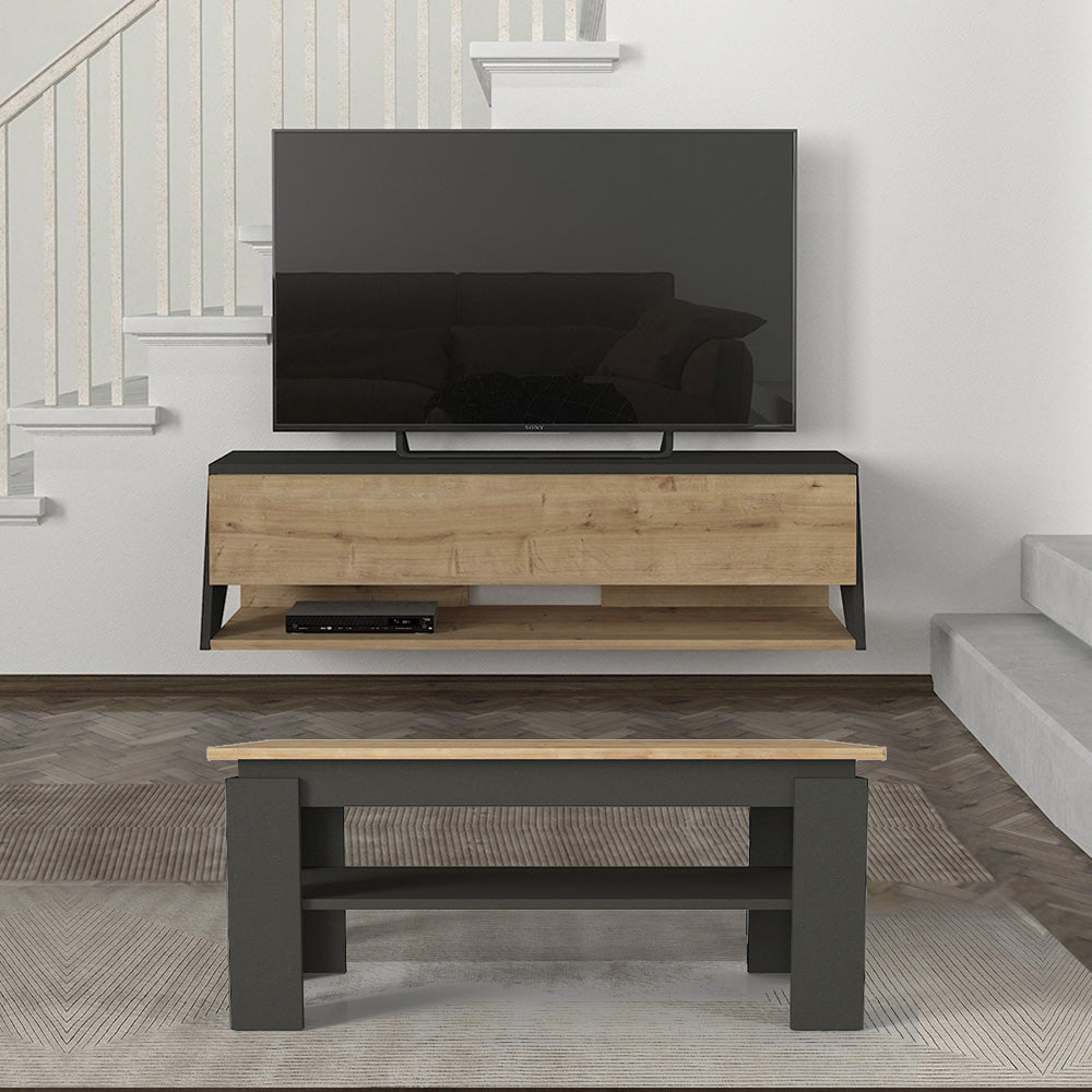 Pack LERITOS - Meuble TV suspendu et Table basse - Gris et chêne - Meublin.ma Meuble TV Meublin.ma