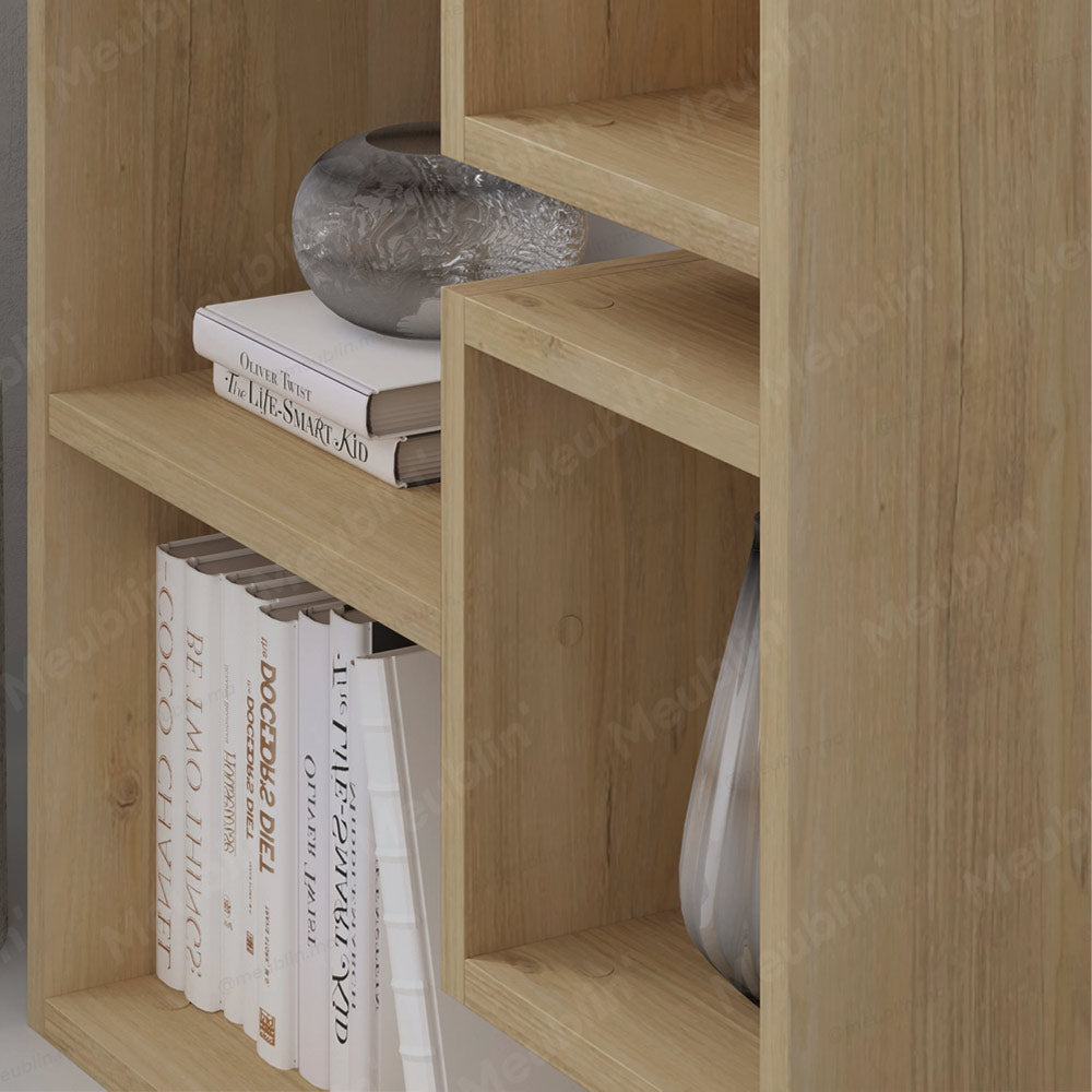 Bibliothèque à étagères de rangement OPPABOX 168 cm - Chêne et Beige