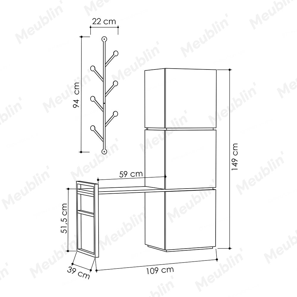 Meuble d'entrée MELLO 150 cm - Rangement chaussurese et  porte-manteaux