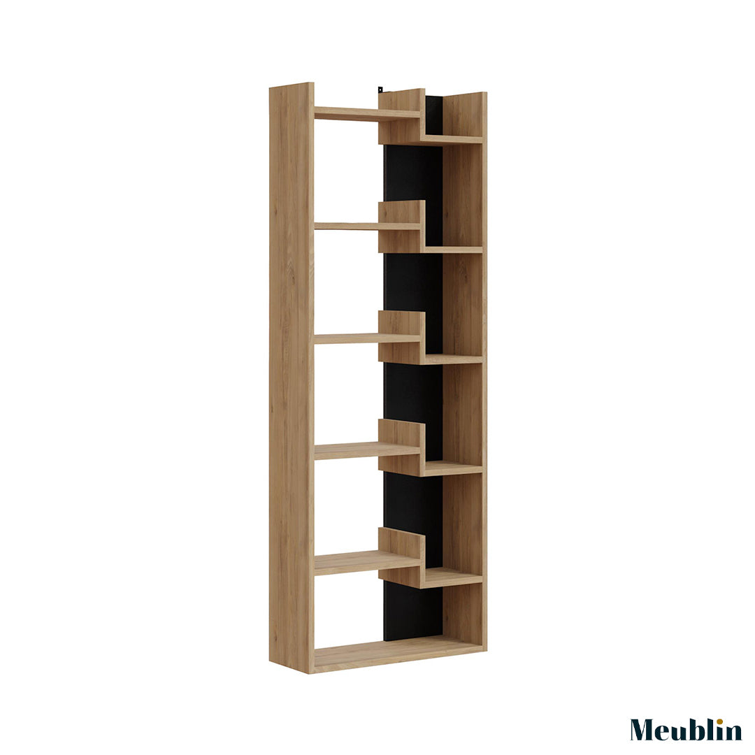 Bibliothèque à étagères de rangement OPPA 162 cm - Chêne et Noir