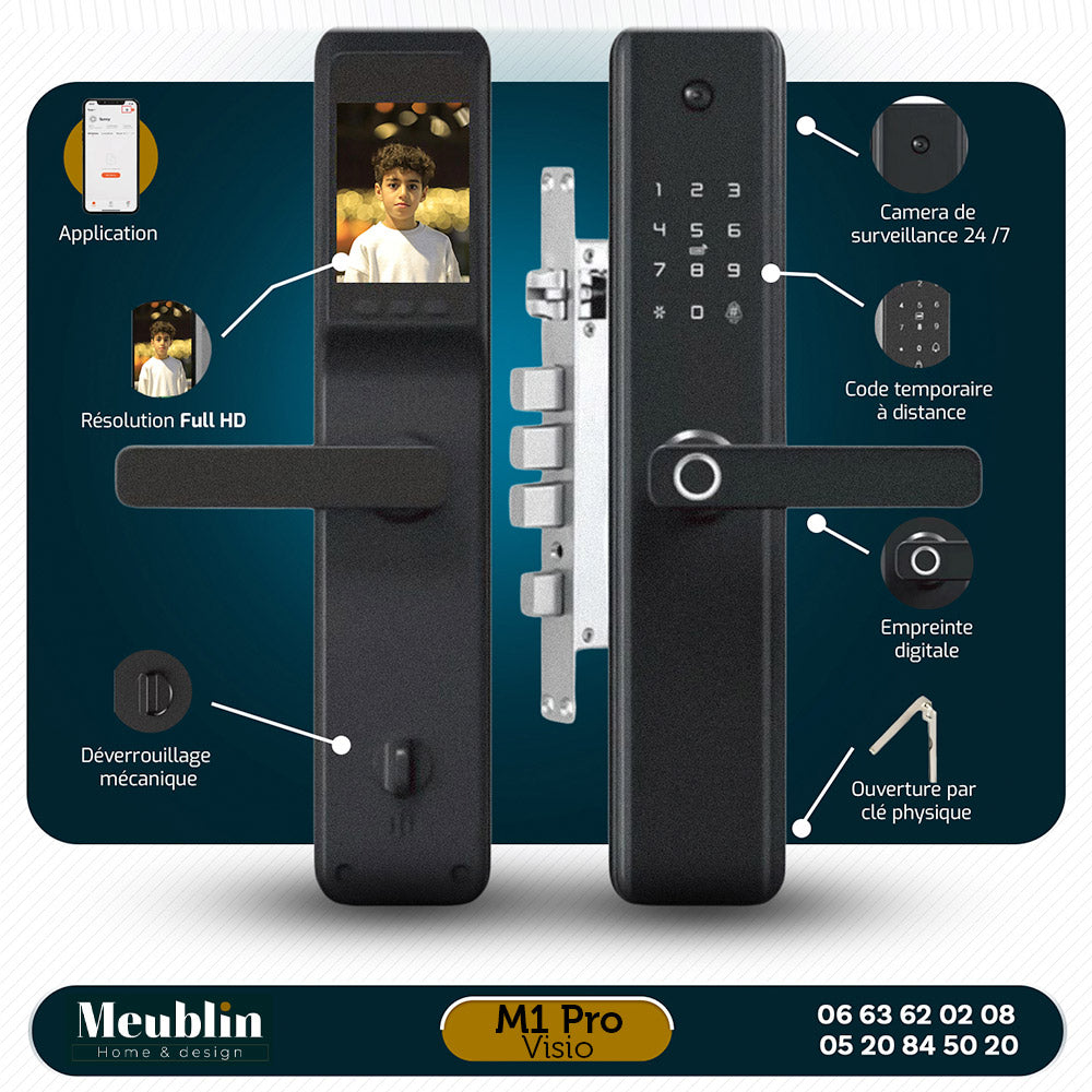 Serrure digitale connectée M1 Pro Visio - Accès Biométrique au Maroc