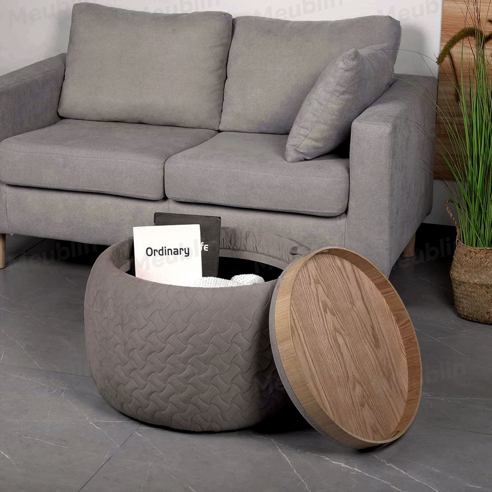 Ottoman de luxe avec espace de rangement intégré - Gris Charbon