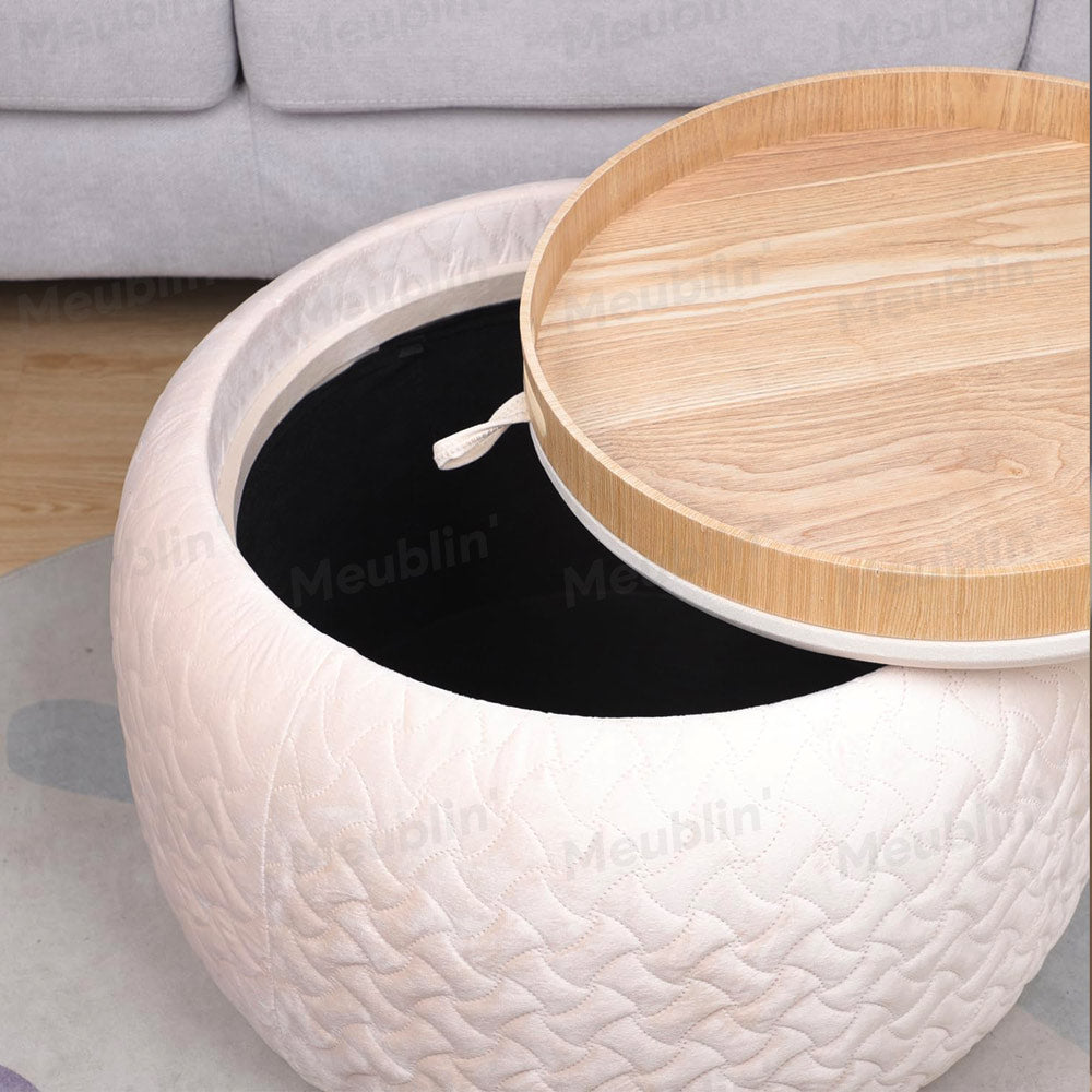 Ottoman de luxe avec espace de rangement intégré - Blanc cassé - chambre