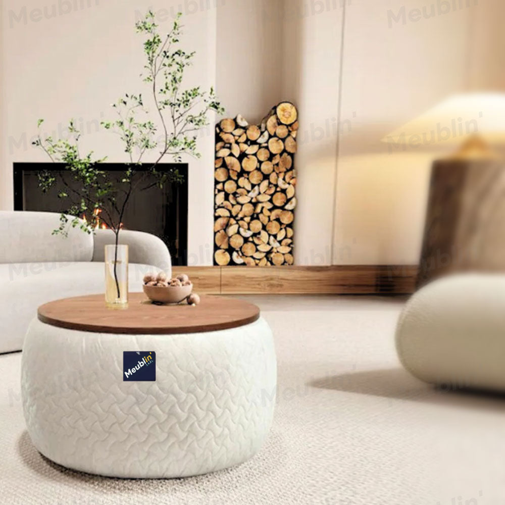 Ottoman de luxe avec espace de rangement intégré - Blanc cassé - chambre