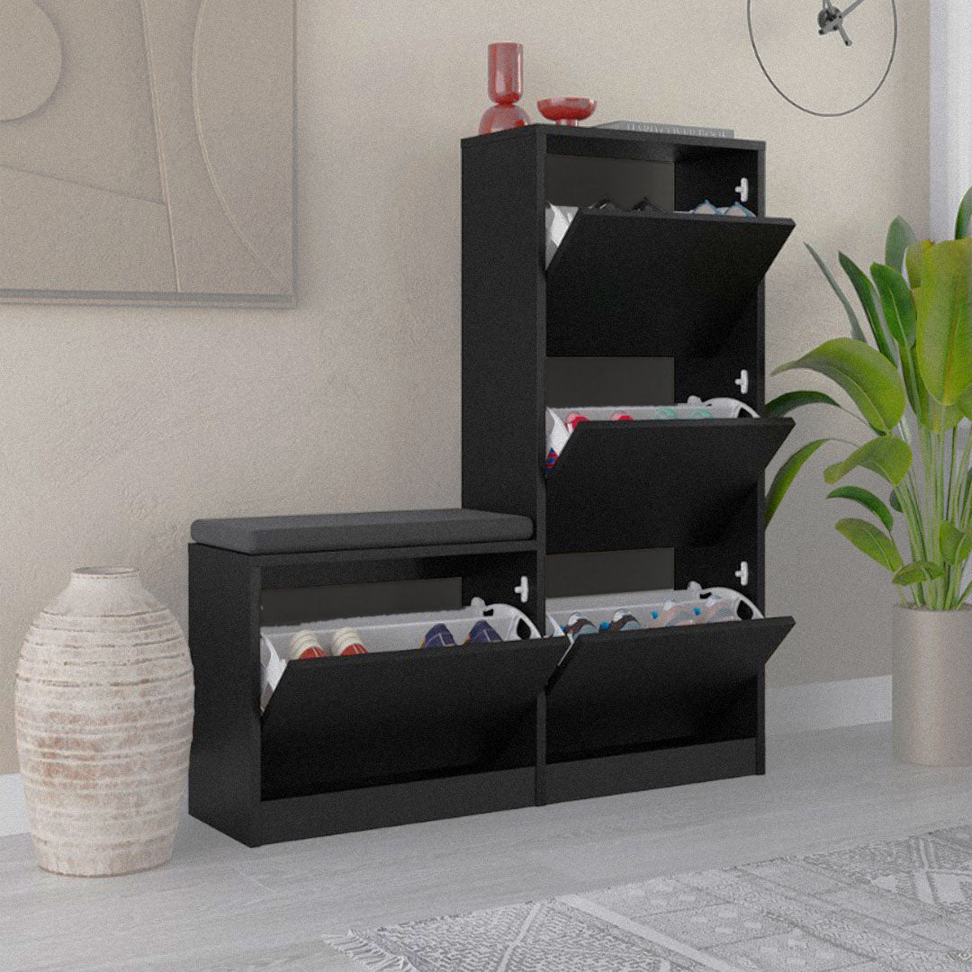 Meuble chaussures à 4 sections DUDE 118 cm Noir - Ameublement d'intérieur