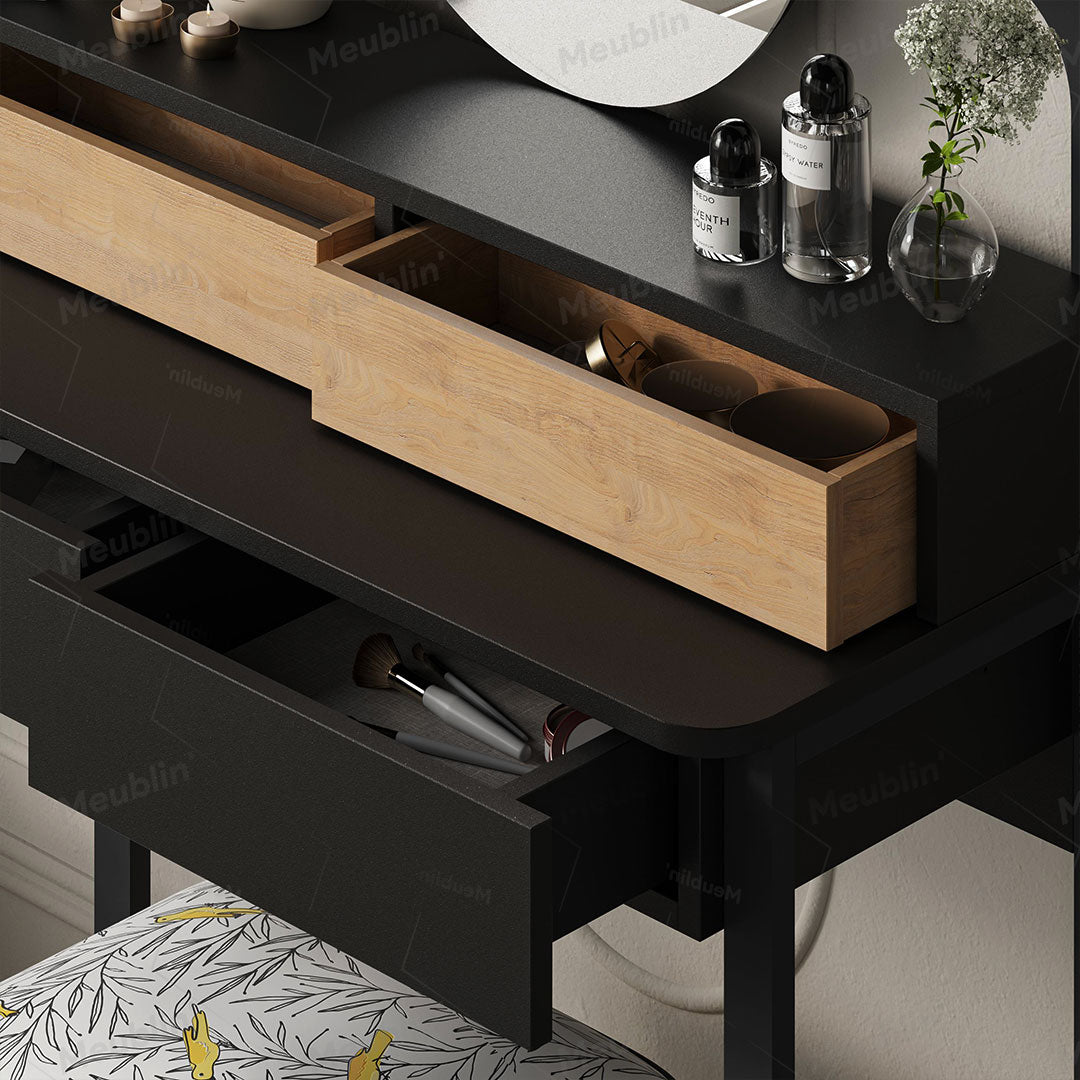 Table Coiffeuse LORA Avec Miroir LED + 4 tiroirs  - Noir / Chêne