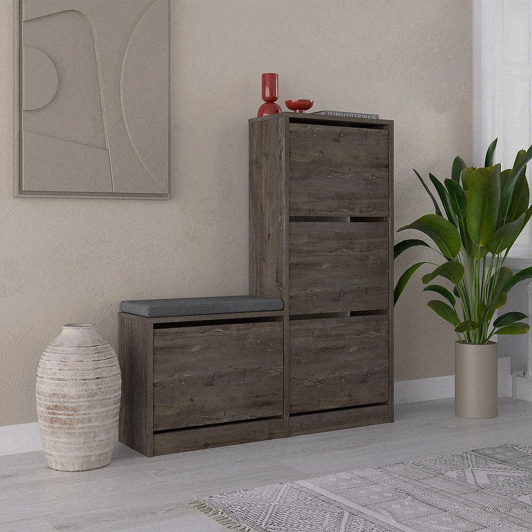 Meuble chaussures à 4 compartiments DUDE 118 cm - Dark Brown