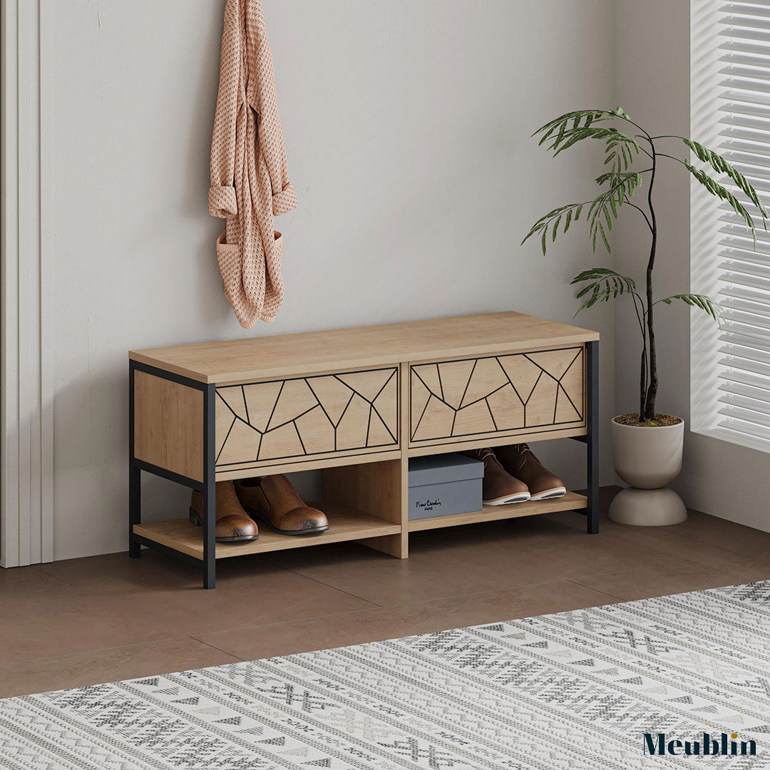 Banc à chaussures - 2 compartiments INOLA 105 cm - Meuble d'entrée