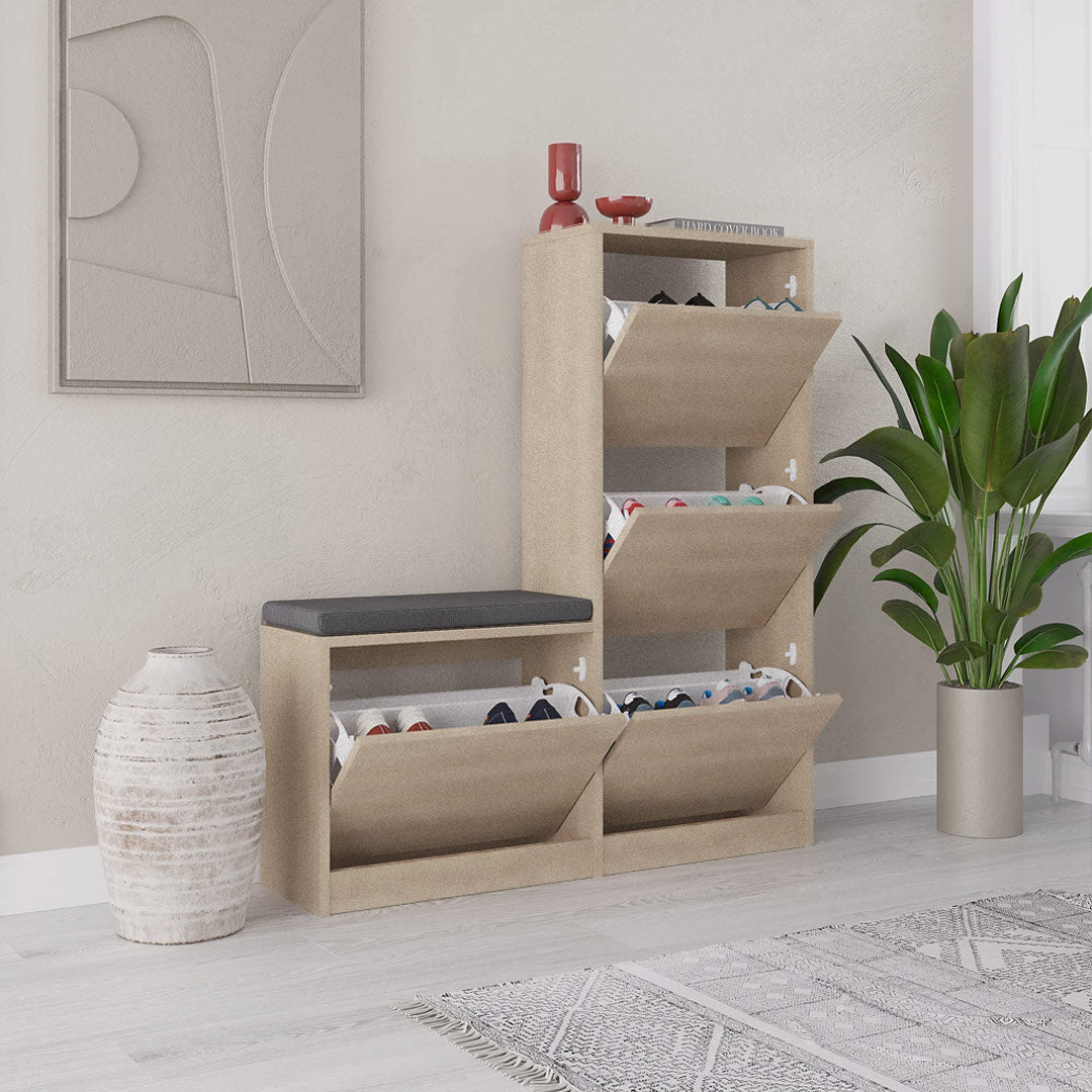 Meuble chaussures à 4 sections DUDE 118 cm - Beige / Crème