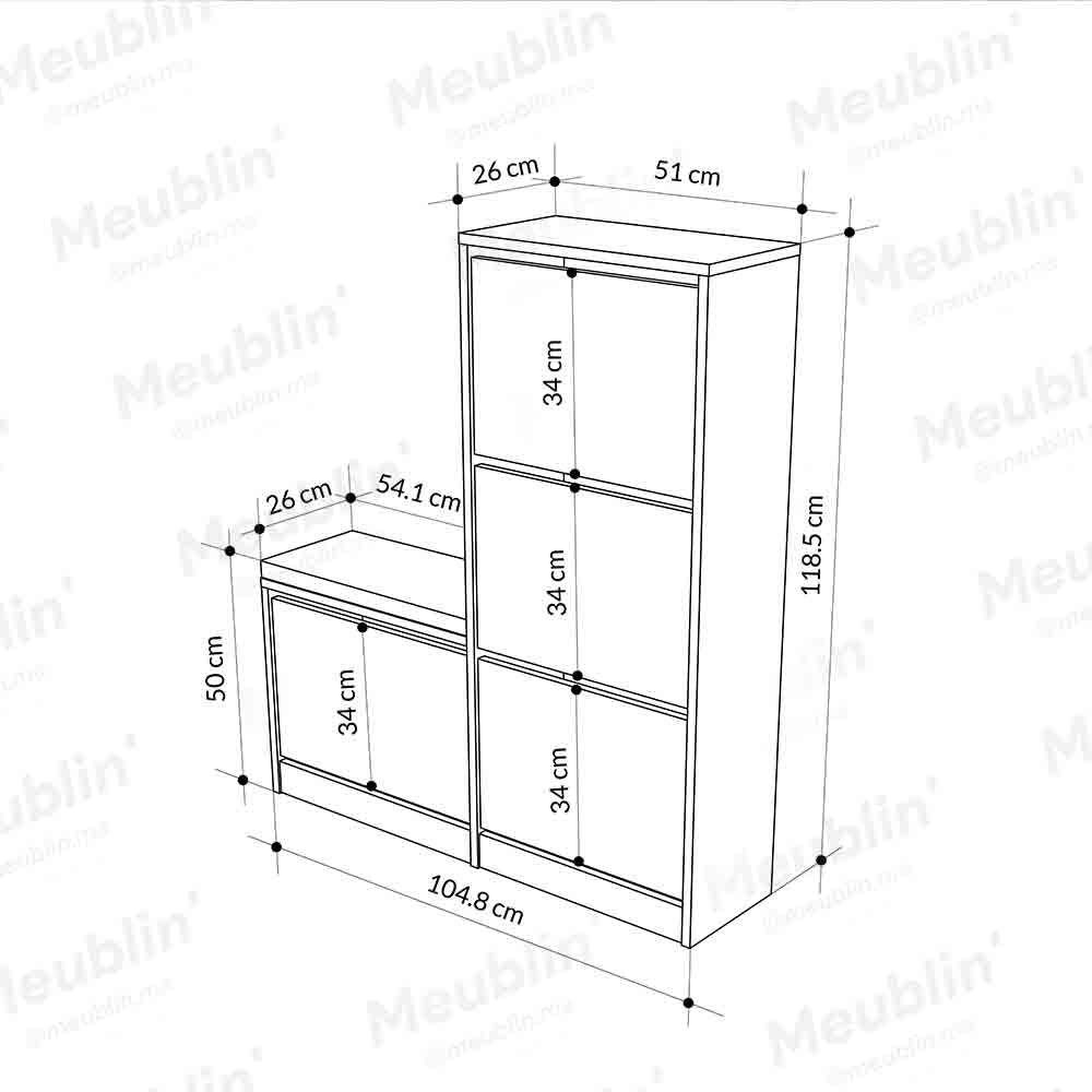 Meuble chaussures à 4 compartiments DUDE 118 cm - Mobilier d'entrée