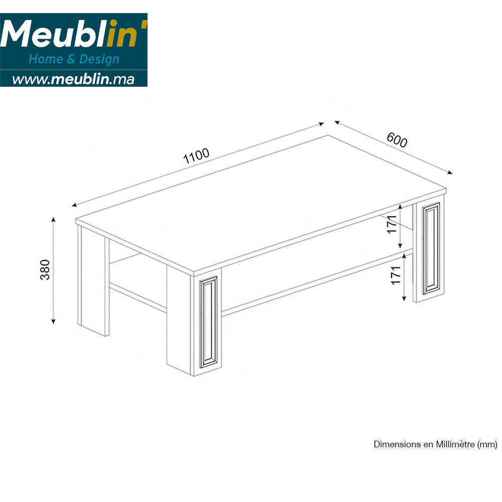 Table basse pour séjour SANSA 110 cm - Noyer et blanc à bordures en doré - Meublin.ma table basse Meublin.ma